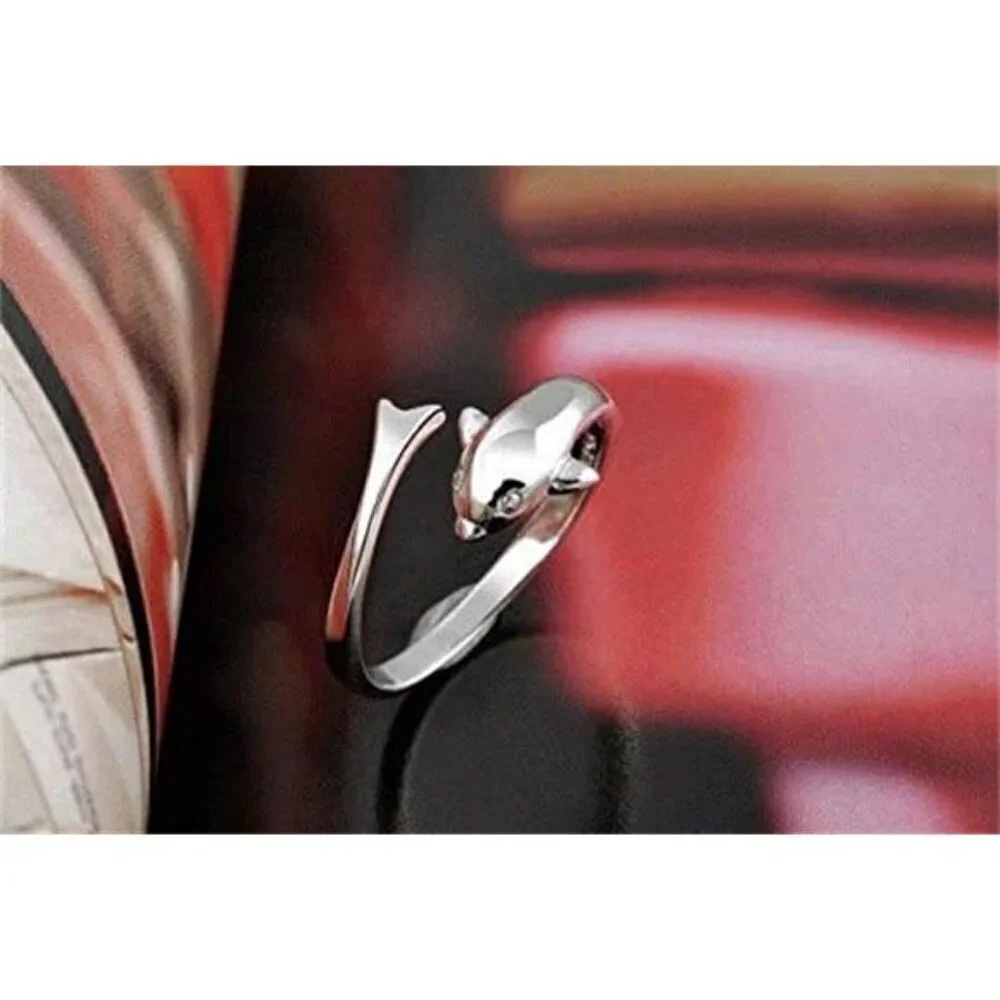 Adjustable Dolphin Ring 925 Sterling Silver Finger Fashion Women Lady Opening